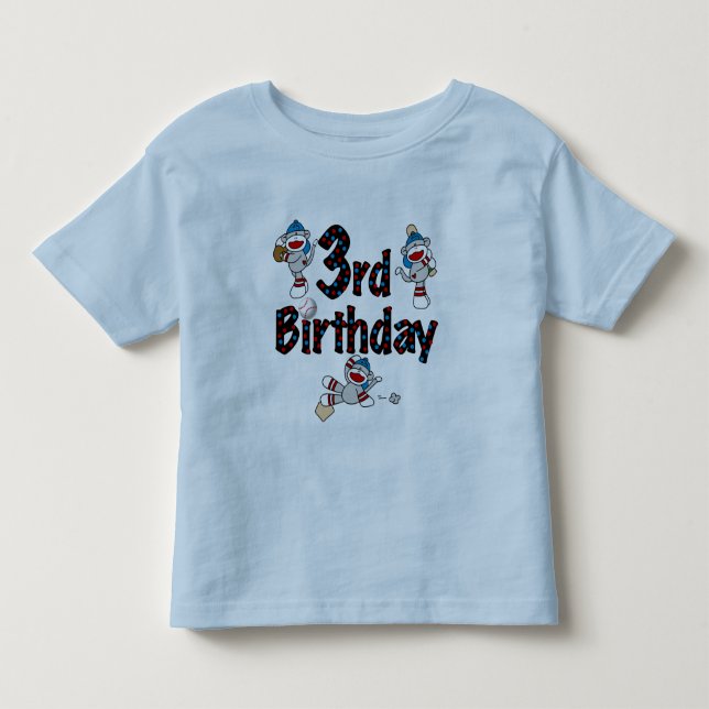 3rd Sock Monkey Baseball Birthday Toddler T-Shirt (Front)