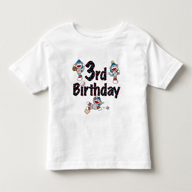 3rd Sock Monkey Baseball Birthday Toddler T-Shirt (Front)
