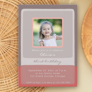 3rd third birthday pink Invitation girl photo