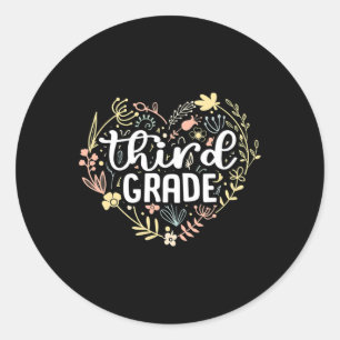 3rd Third Grade Floral Heart Back To School Teache Classic Round Sticker