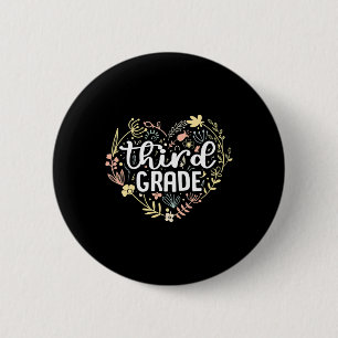 3rd Third Grade Floral Heart Ck To School Teacher 6 Cm Round Badge