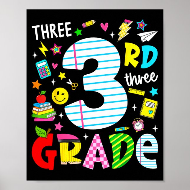 3rd third grade retro colourful back to school poster (Front)