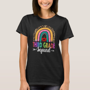 3rd Third Grade Squad Rainbow Leopard Teacher Back T-Shirt