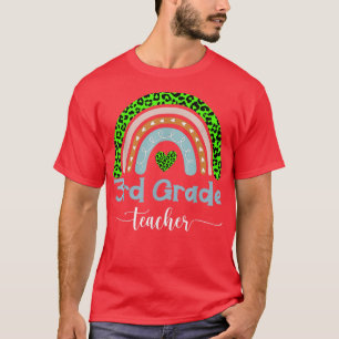 3rd Third Grade Teacher Boho Leopard Rainbow Back T-Shirt