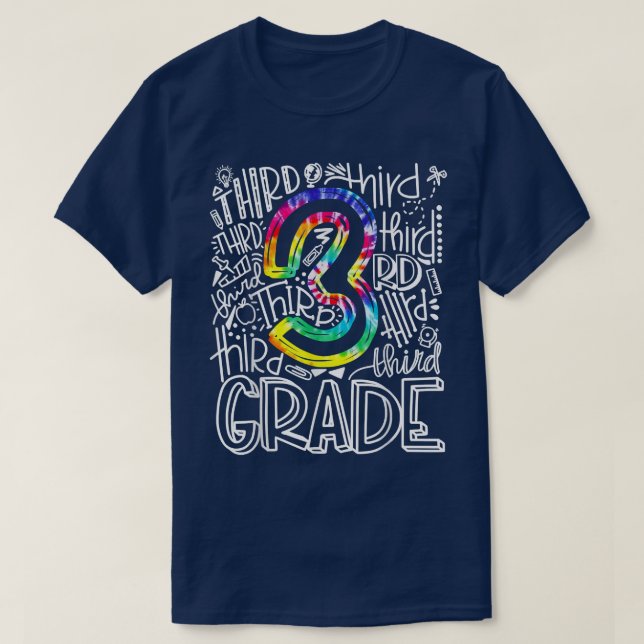 3rd Third Grade Typography Team Kids Teacher Back  T-Shirt (Design Front)