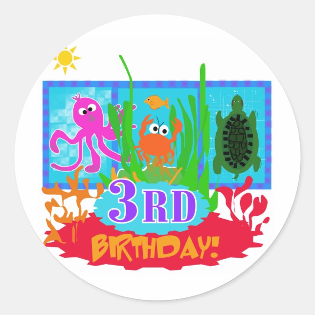 3rd Undersea Adventure Birthday Tshirts Classic Round Sticker (Front)