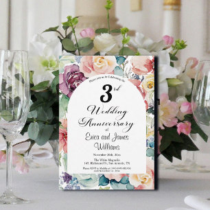 3rd Wedding Anniversary Elegant Script Floral Invitation