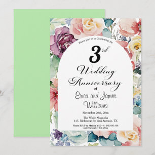 3rd Wedding Anniversary Elegant Script Floral Invitation