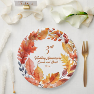 3rd Wedding Anniversary Fall Floral Paper Plate