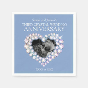 3rd wedding anniversary heart custom photo blue napkin