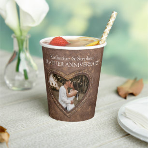 3rd Wedding anniversary heart photo leather Paper Cups