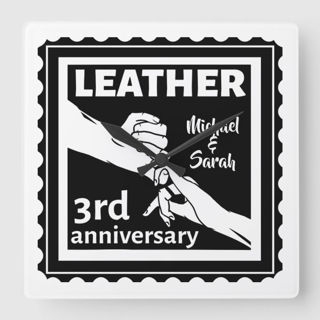 3RD Wedding anniversary holding hands traditional Square Wall Clock (Front)
