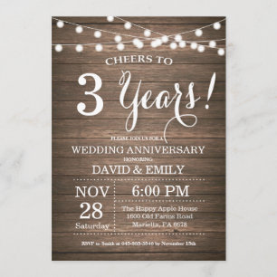 3rd Wedding Anniversary Invitation Rustic Wood