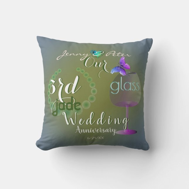 3rd Wedding Anniversary Jade and Glass Cushion (Front)