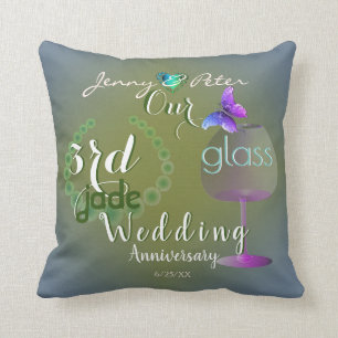 3rd Wedding Anniversary Jade and Glass Cushion