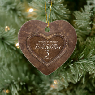 3rd Wedding Anniversary Leather heart ornament