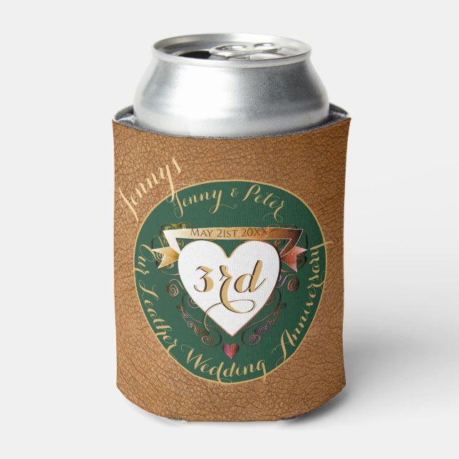3rd Wedding Anniversary Leather Image Cooler (Can Front)