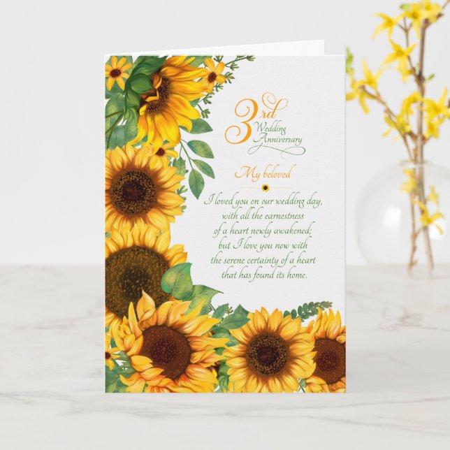 3rd Wedding Anniversary Sentimental Sunflowers Card (Yellow Flower)