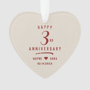 3rd White Leather Wedding Anniversary Ornament