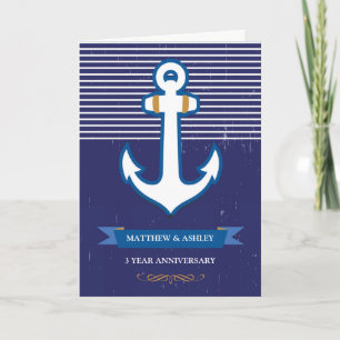 3rd Year Anchor Nautical Wedding Anniversary Card