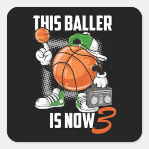 3th Birthday Basketball Player Funny 3 Years Old Square Sticker