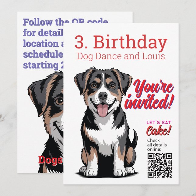 3th Birthday dog related Invitation (Front/Back)