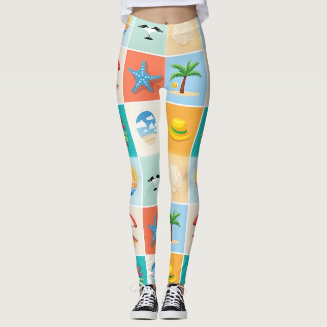 3x3 Beach Pattern Design Leggings (Front)