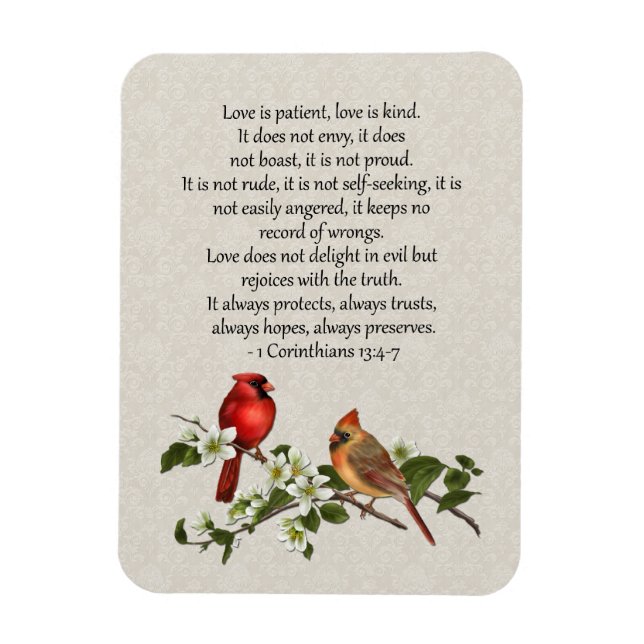 3x4 Cardinals Dogwood Love is Patient Love is Kind Magnet (Vertical)