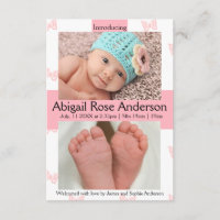 3x5 Butterfly Girl Pink Birth Announcement