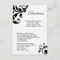 3x5 Directions Card Black White Floral Filigree