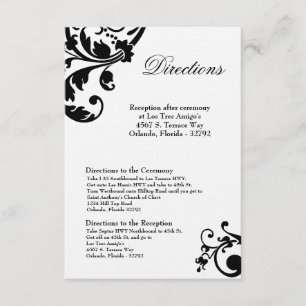 3x5 Directions Card Black White Floral Filigree
