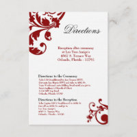3x5 Directions Card Crimson Red Floral Filigree
