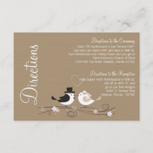 3x5 Directions Card Wedding Birds Bride Groom Love