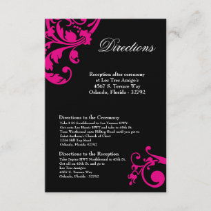 3x5 Directions Card White Hot Pink Floral Filigree