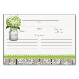 3x5 Green Hydrangea Mason Jar Recipe Cards