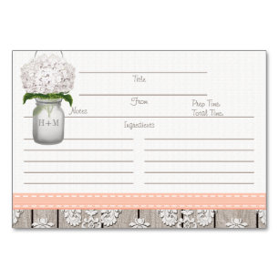 3x5 Peach Hydrangea Mason Jar Recipe Cards