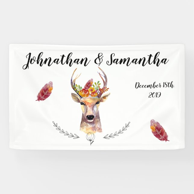 3'x5' Personalised Banner Boho Deer Buck Head Brow (Horizontal)