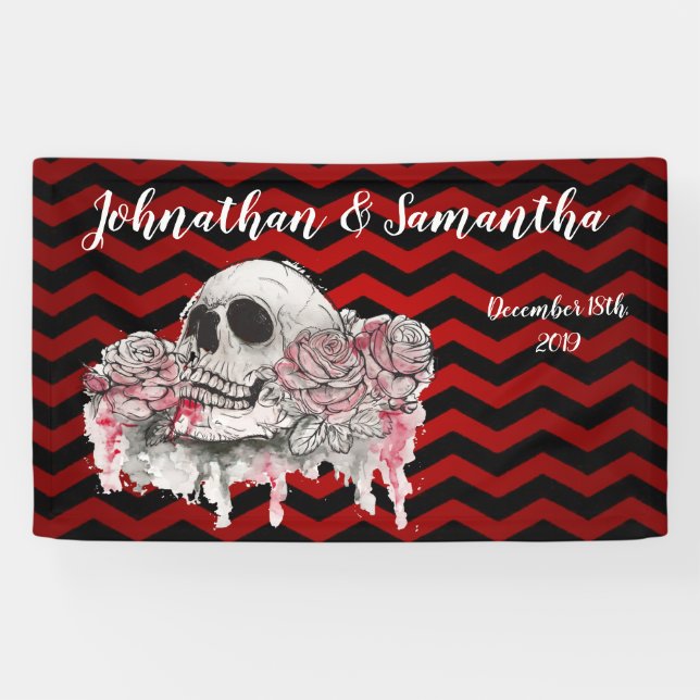 3'x5' Personalised Banner skull Rose Gothic Chevro (Horizontal)