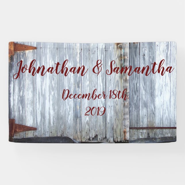 3'x5' Personalised Banner White Wash Wood Barn Doo (Horizontal)