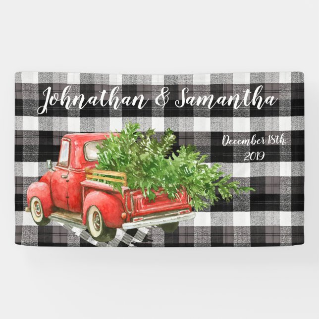 3'x5' Personalised Banner XMAS Truck Buffalo Plaid (Horizontal)