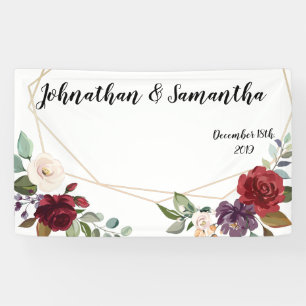 3'x5' Personalized Banner White Roses Gold Geometr