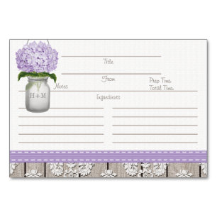 3x5 Purple Hydrangea Mason Jar Recipe Cards