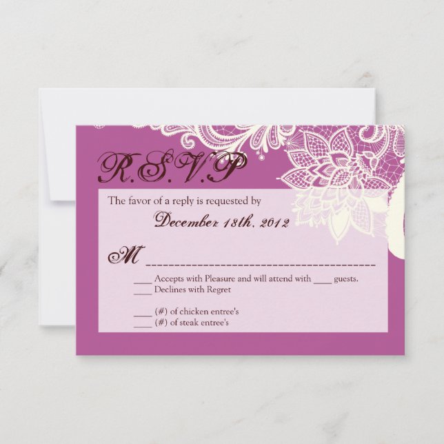 3x5 R.S.V.P. Card Vintage Victorian Lace Orcchid (Front)