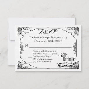 3x5 R.S.V.P. Reply Card Eat Drink Be Married White