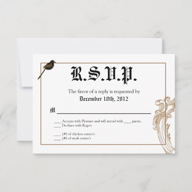 3x5 R.S.V.P. Reply Card Formal Love Birds Pigeon (Front)