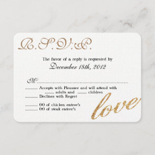 3x5 R.S.V.P. Reply Card Gold Foil Glitter Love