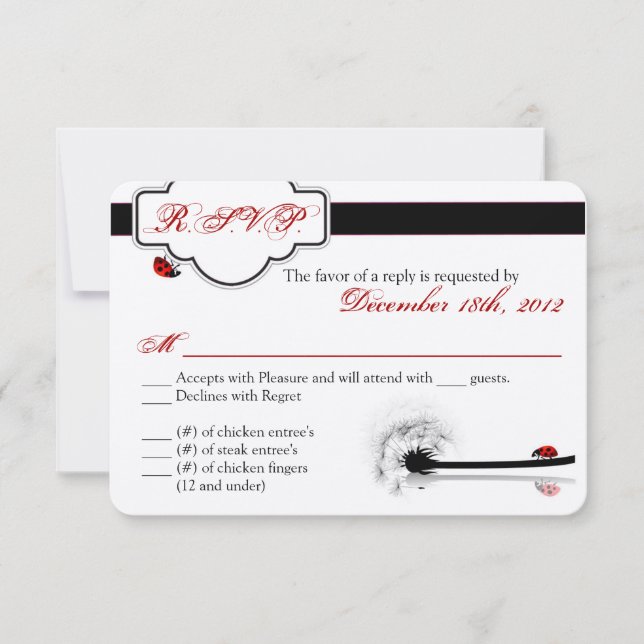 3x5 R.S.V.P. Reply Card Lady Bug Dandilion Flower (Front)
