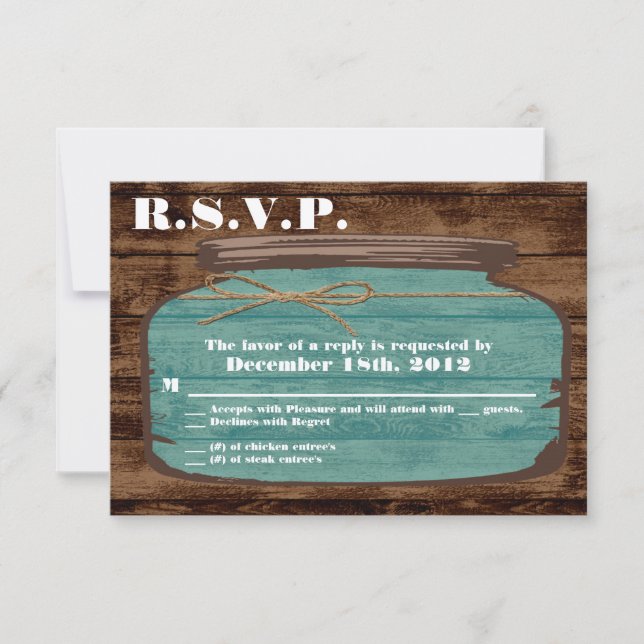 3x5 R.S.V.P. Reply Card Mason Jar Wood Country (Front)
