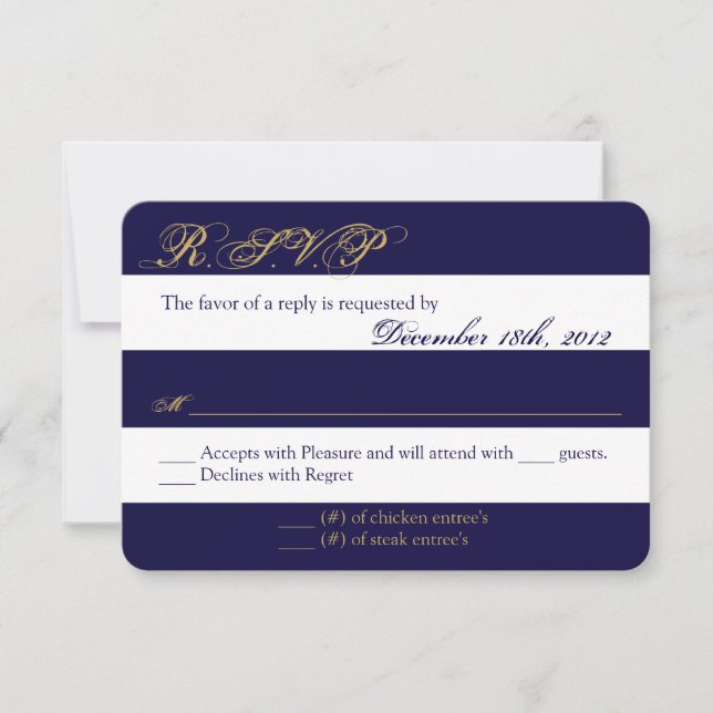 3x5 R.S.V.P. Reply Card Modern Stripe Navy White (Front)