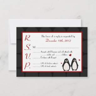 3x5 R.S.V.P. Reply Card Penguin Love Couple Mate